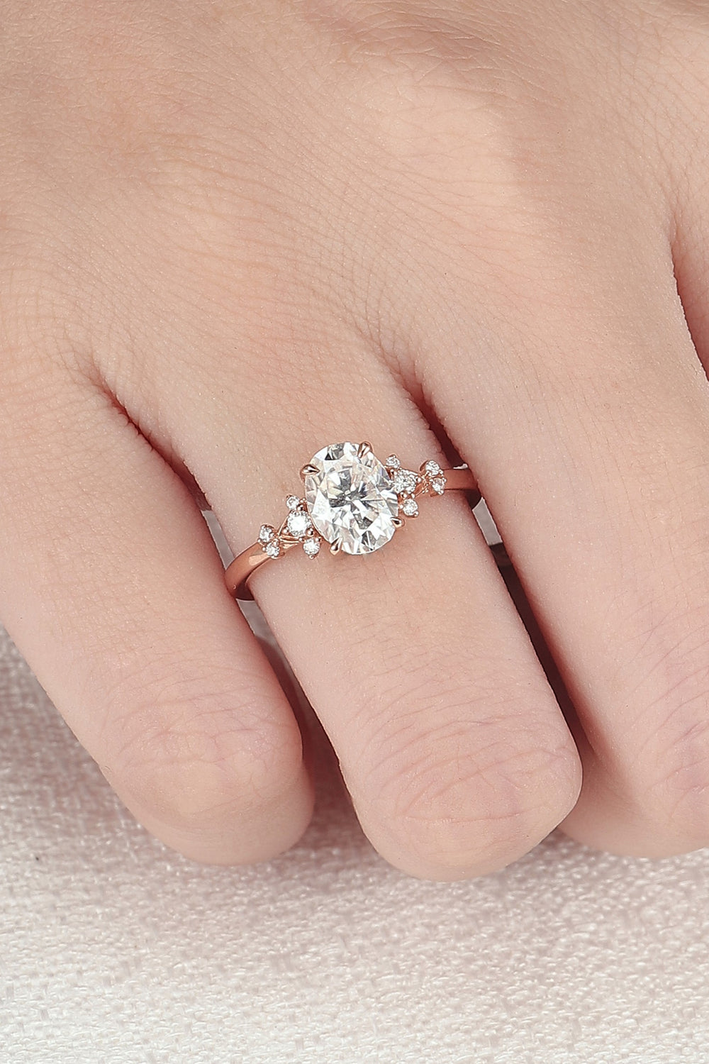 Simple Oval Cut Moissanite Cluster Ring