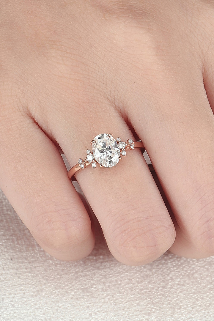 Simple Oval Cut Moissanite Cluster Ring