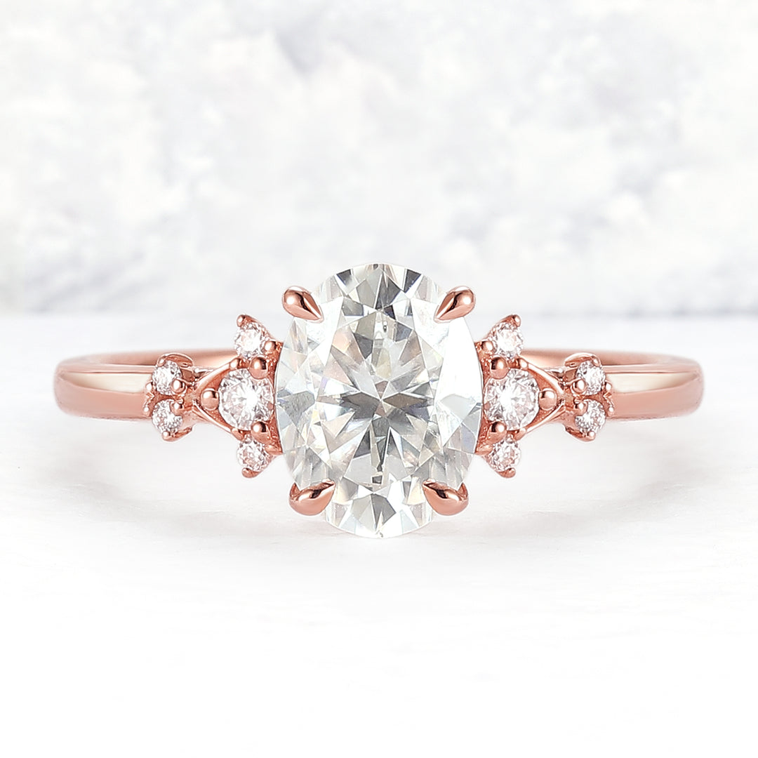Simple Oval Cut Moissanite Cluster Ring