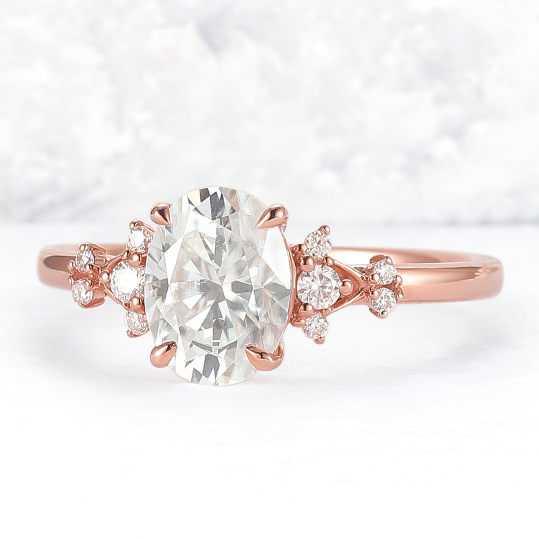 Simple Oval Cut Moissanite Cluster Ring