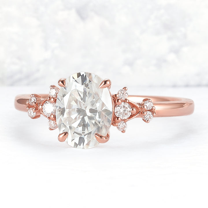 Simple Oval Cut Moissanite Cluster Ring