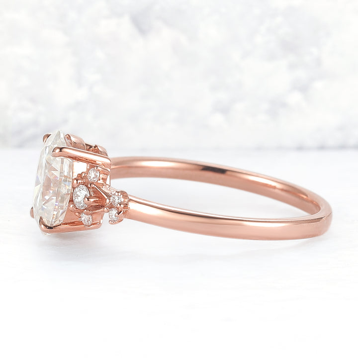 Simple Oval Cut Moissanite Cluster Ring