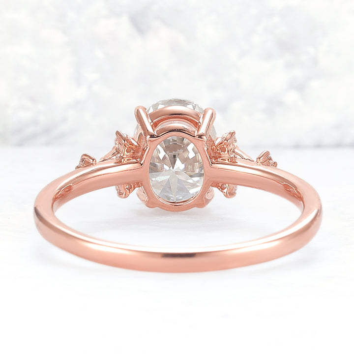 Simple Oval Cut Moissanite Cluster Ring