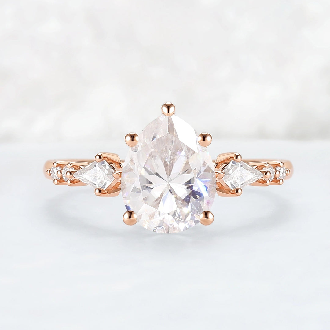 Simple Pear Shaped Moissanite Cluster Engagement Ring