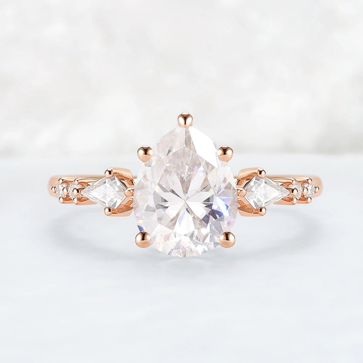 Simple Pear Shaped Moissanite Cluster Engagement Ring