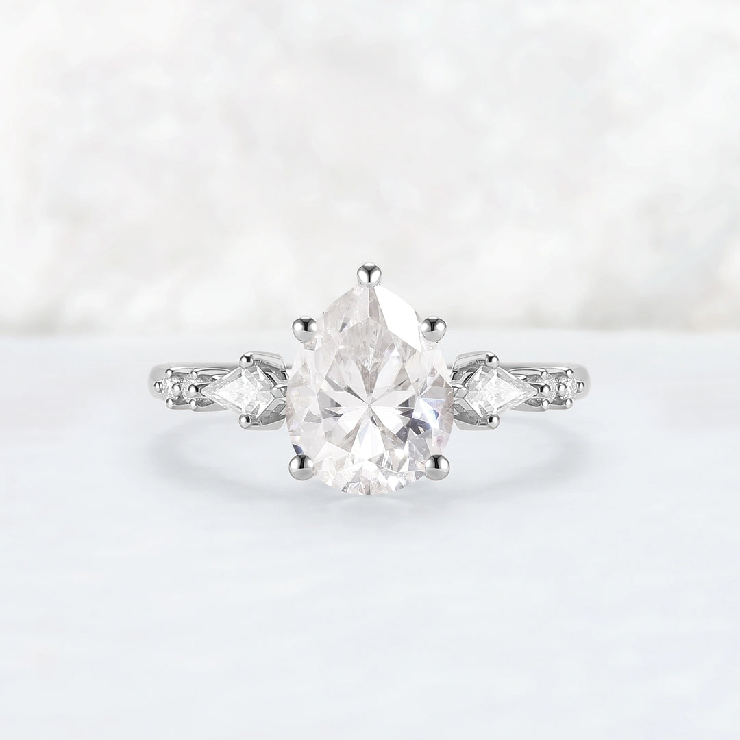 Simple Pear Shaped Moissanite Cluster Engagement Ring