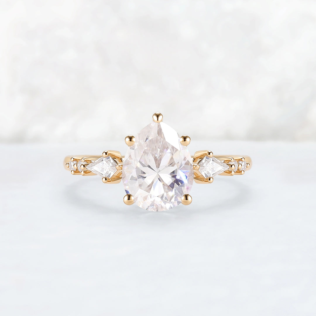 Simple Pear Shaped Moissanite Cluster Engagement Ring
