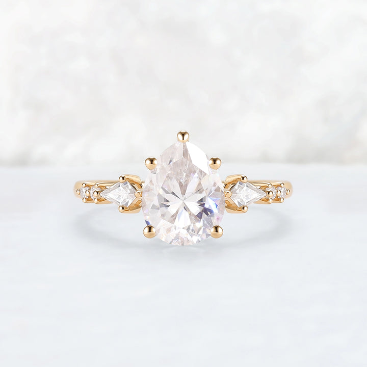 Simple Pear Shaped Moissanite Cluster Engagement Ring