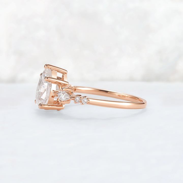 Simple Pear Shaped Moissanite Cluster Engagement Ring