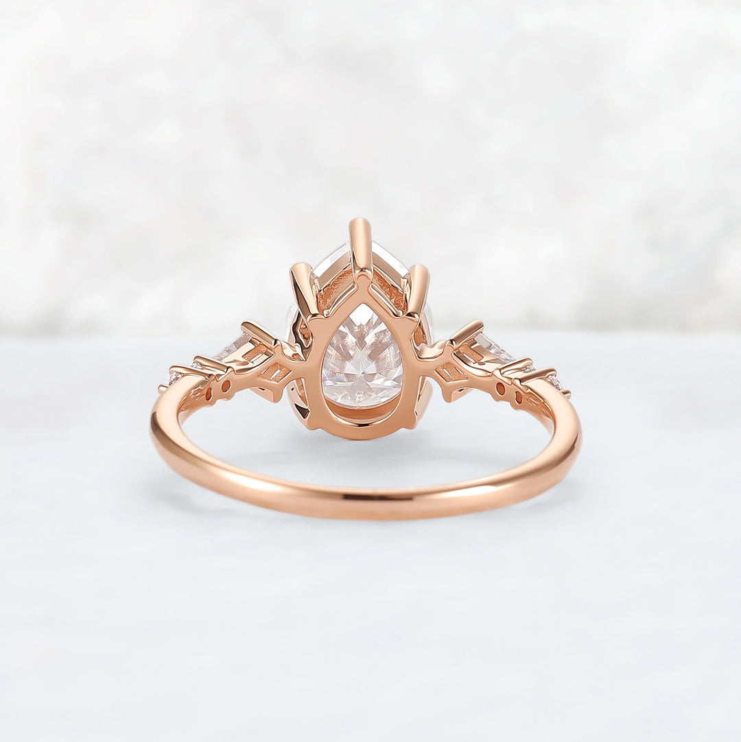Simple Pear Shaped Moissanite Cluster Engagement Ring