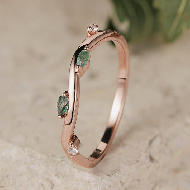 Unique Pear Cut Moss Agate Moissanite Vine Engagement Ring Set 2pcs - Iver Jewelry