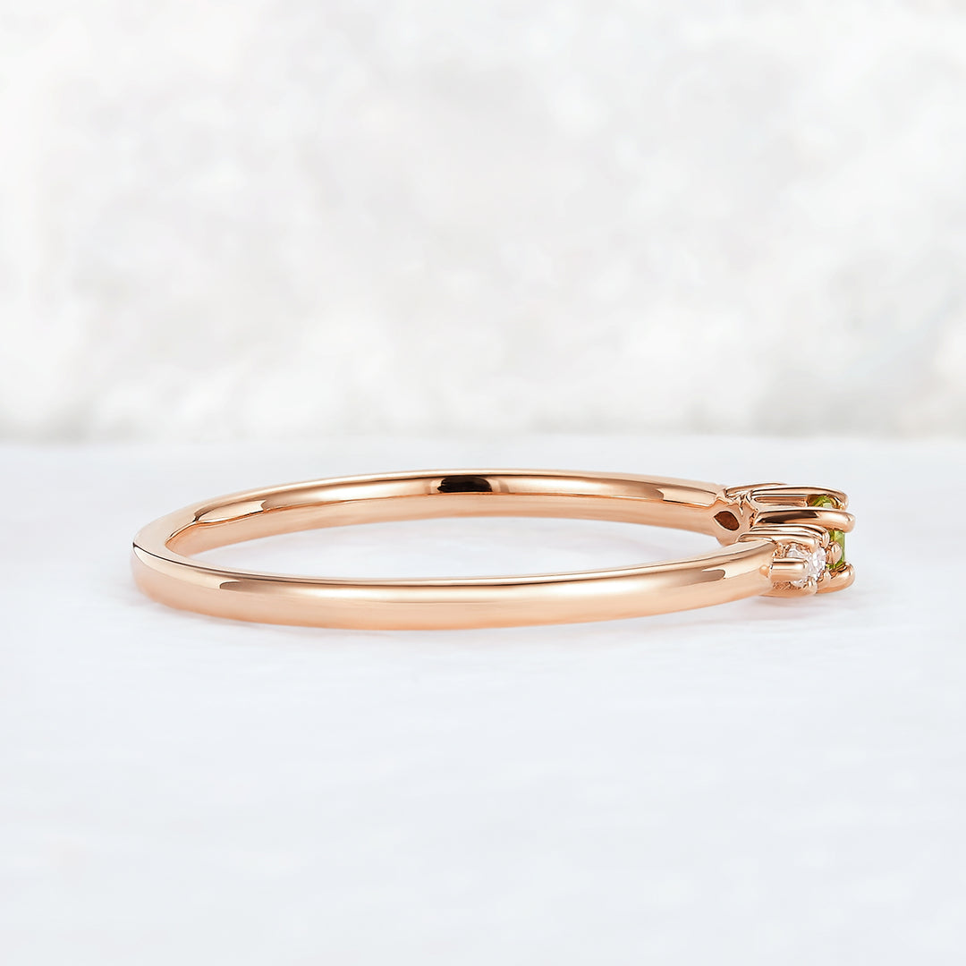 Straight Baguette Shaped Peridot Timeless Three Stones Stacking Ring