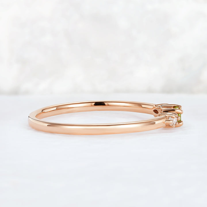 Straight Baguette Shaped Peridot Timeless Three Stones Stacking Ring