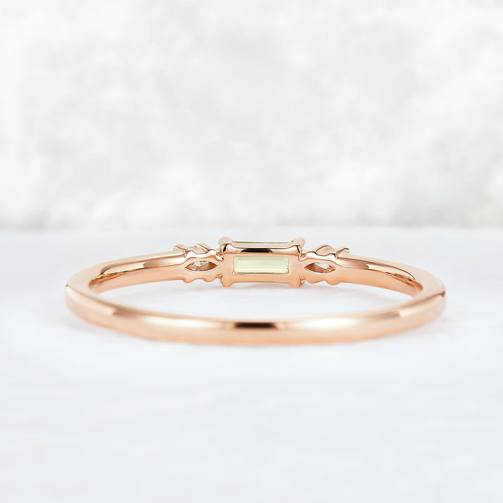 Straight Baguette Shaped Peridot Timeless Three Stones Stacking Ring