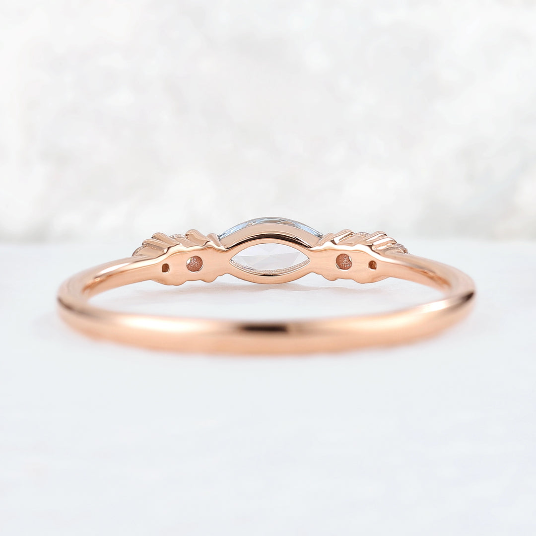 Straight Marquise Cut Aquamarine Three Stones Stacking Ring