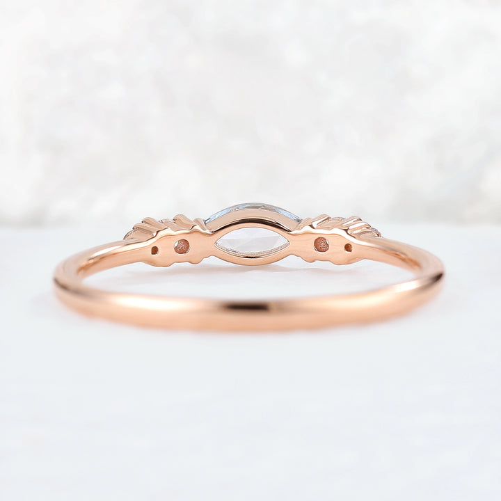 Straight Marquise Cut Aquamarine Three Stones Stacking Ring