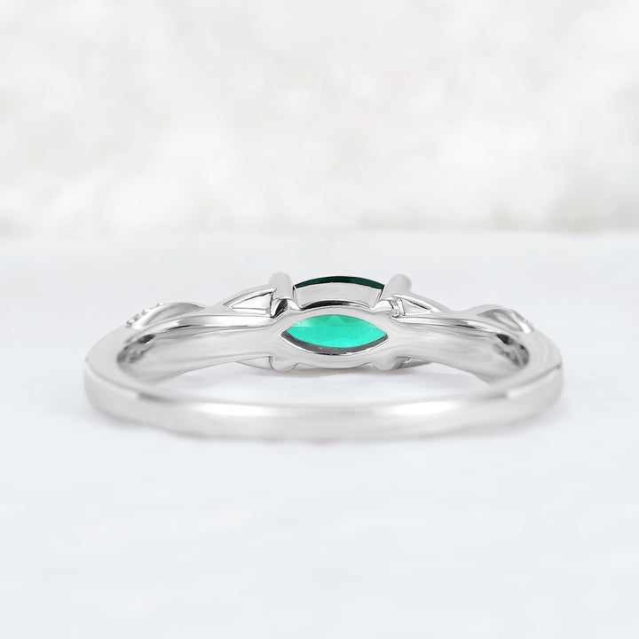 Straight Marquise Cut Emerald and Moissanite Mobius Wedding Band - Iver Jewelry