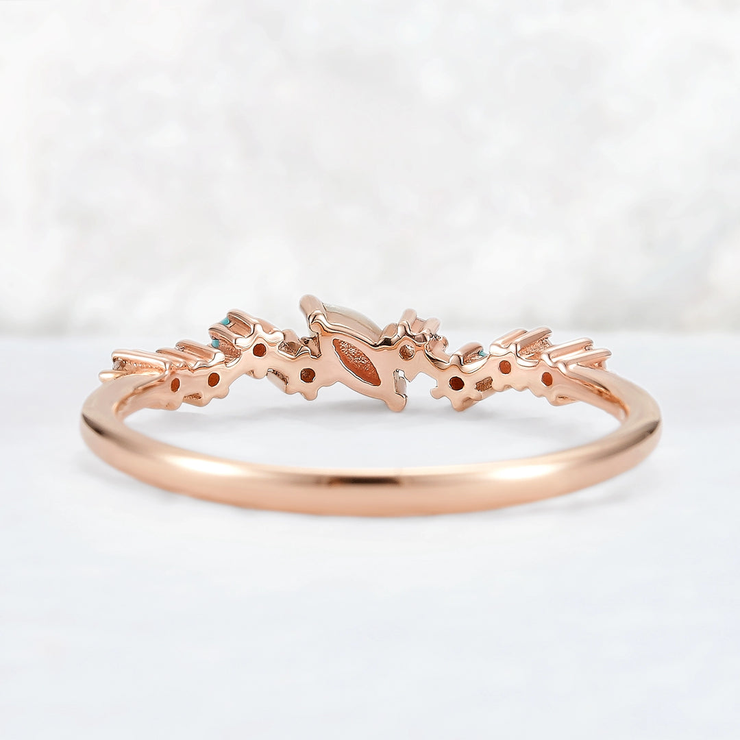 Straight Marquise Shaped Opal Half Enternity Stacking Ring