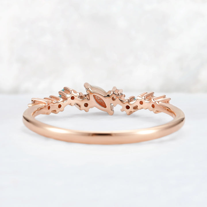 Straight Marquise Shaped Opal Half Enternity Stacking Ring