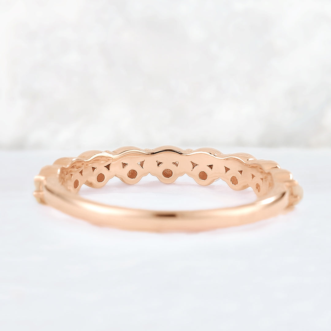 Straight Round Cut Opal and moissanite Half Eternity Stacking Ring