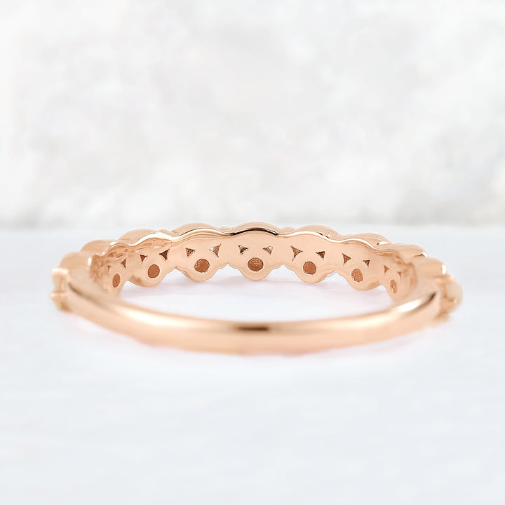 Straight Round Cut Opal and moissanite Half Eternity Stacking Ring