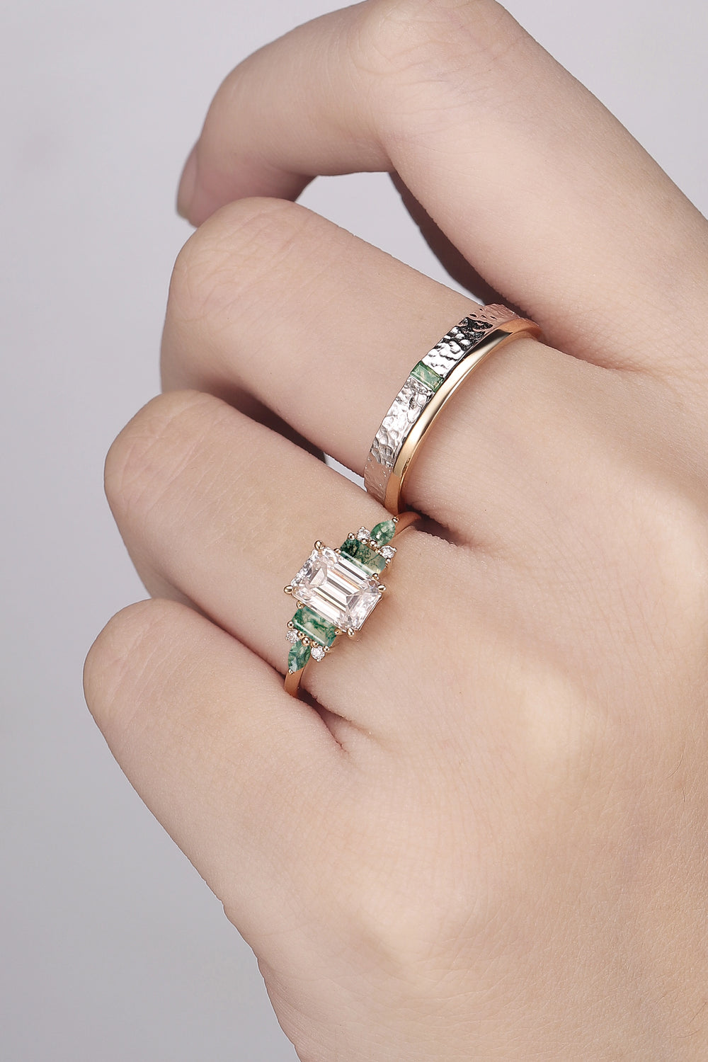 Timeless Emerald Cut Moissanite Couple Rings — Eternal Bond