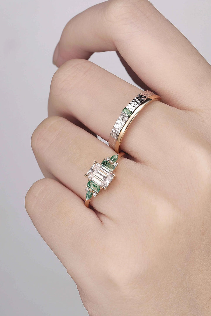 Cluster Hexagon Cut Alexandrite Couple Ring - Eternal Bond