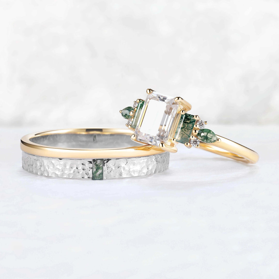 Cluster Hexagon Cut Alexandrite Couple Ring - Eternal Bond