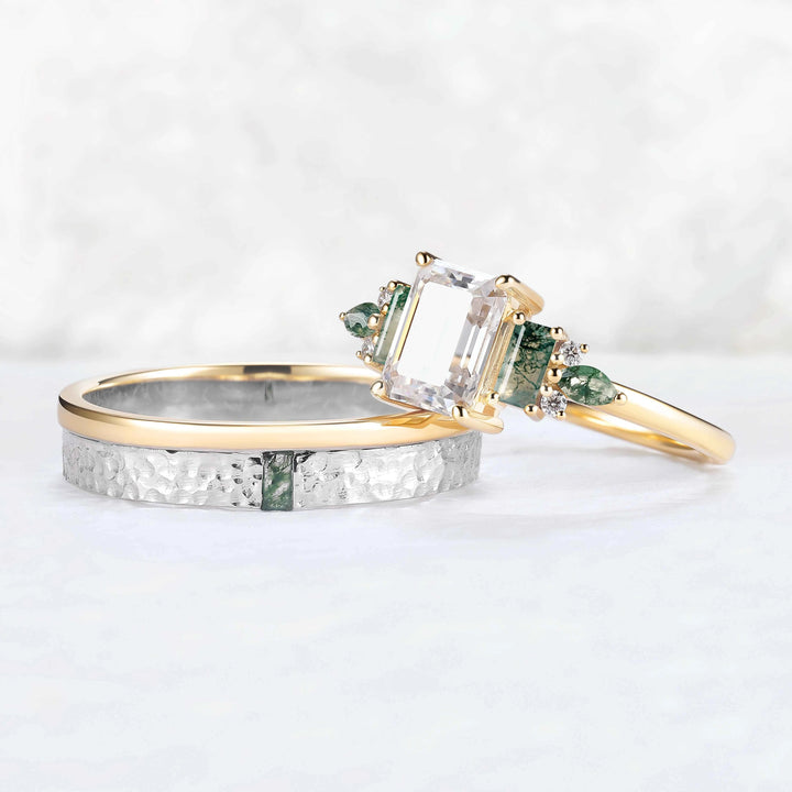 Cluster Hexagon Cut Alexandrite Couple Ring - Eternal Bond