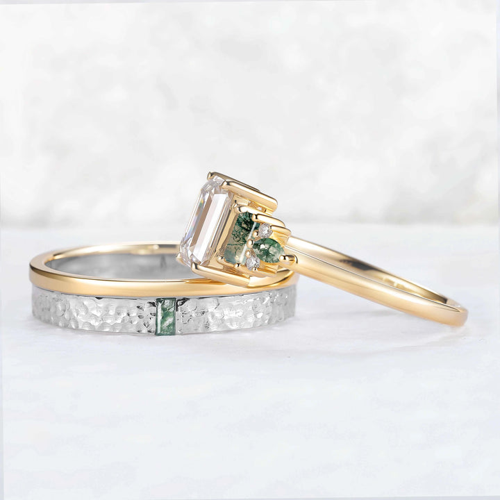 Cluster Hexagon Cut Alexandrite Couple Ring - Eternal Bond