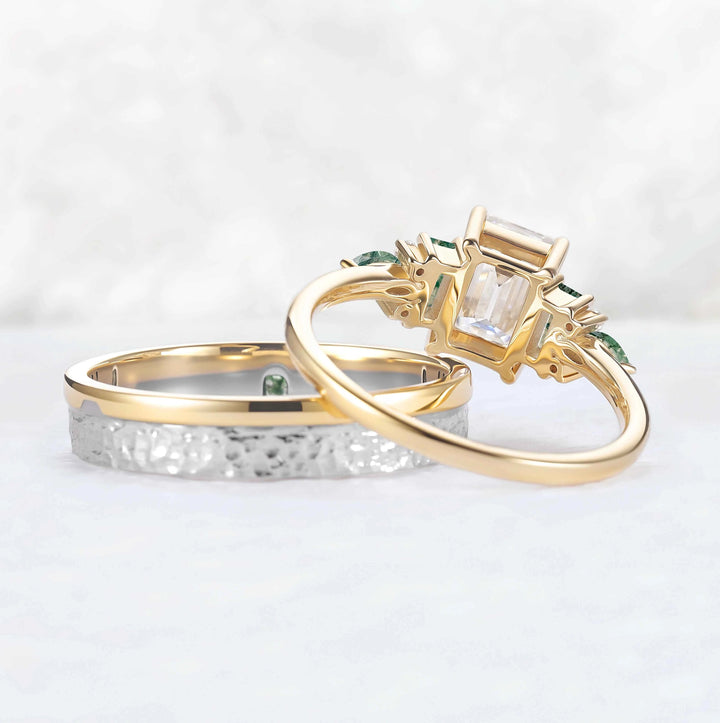 Cluster Hexagon Cut Alexandrite Couple Ring - Eternal Bond