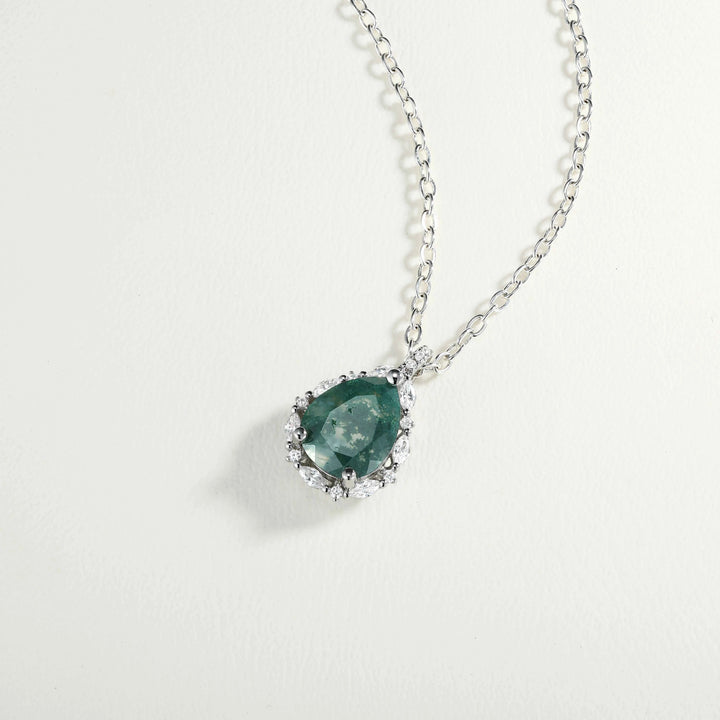 Timeless Pear Cut Moss Agate Sterling Silver Neckace - Ready to Ship