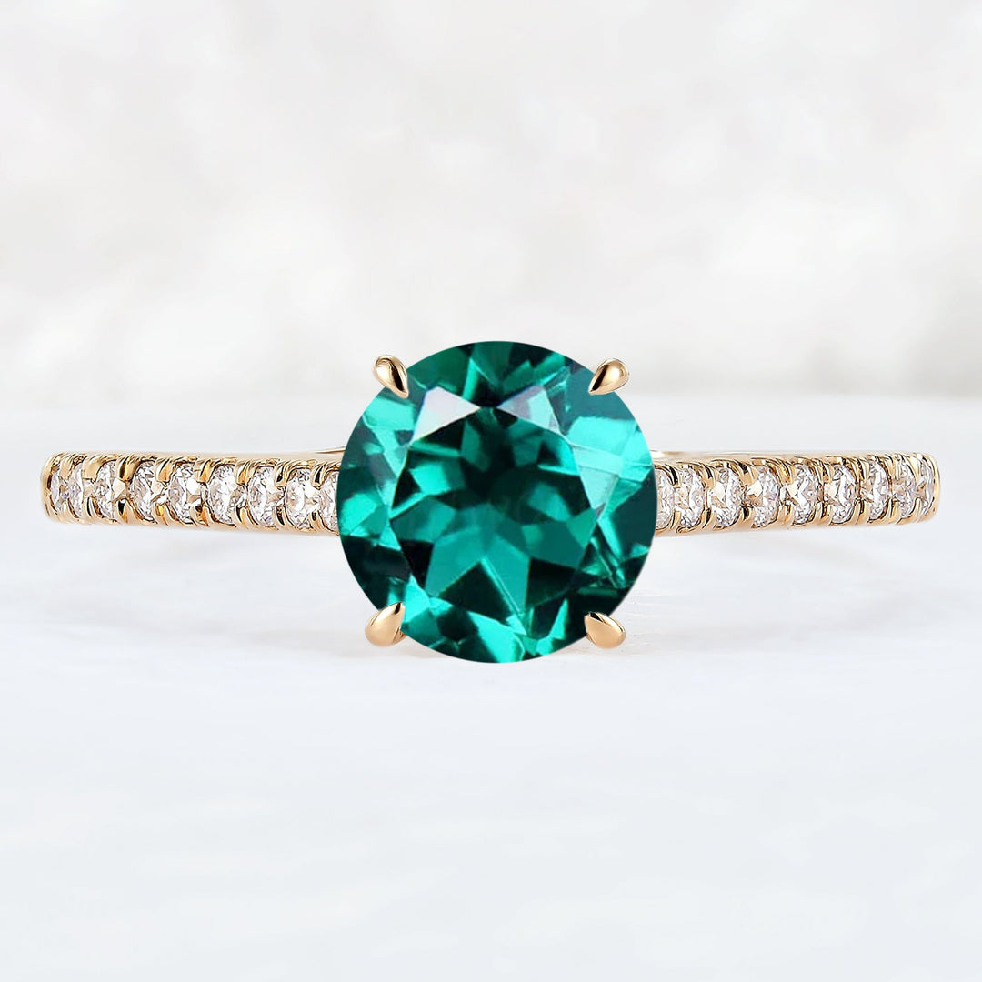 Timeless Round Cut Emerald Half Enternity Engagement Ring