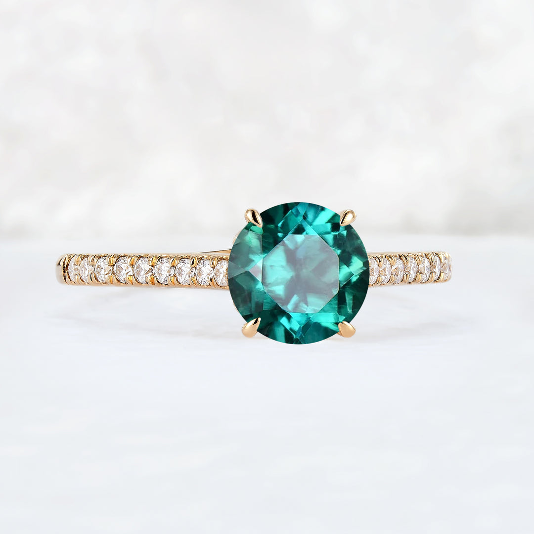 Timeless Round Cut Emerald Half Enternity Engagement Ring-2
