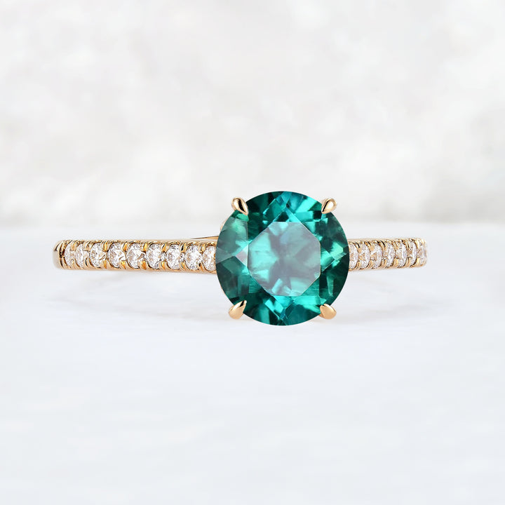 Timeless Round Cut Emerald Half Enternity Engagement Ring-2