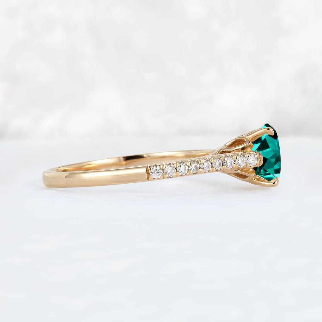 Timeless Round Cut Emerald Half Enternity Engagement Ring-3