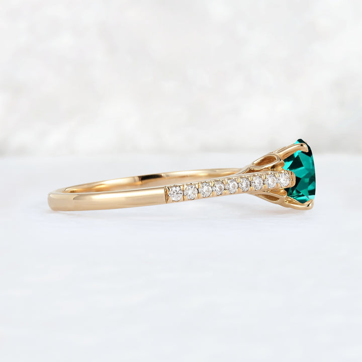 Timeless Round Cut Emerald Half Enternity Engagement Ring-3