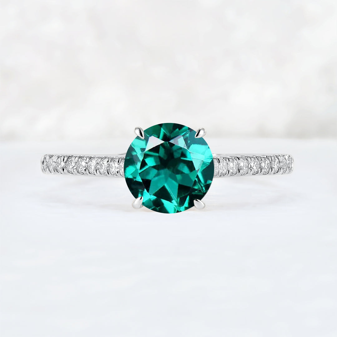 Timeless Round Cut Emerald Half Enternity Gemstone Ring