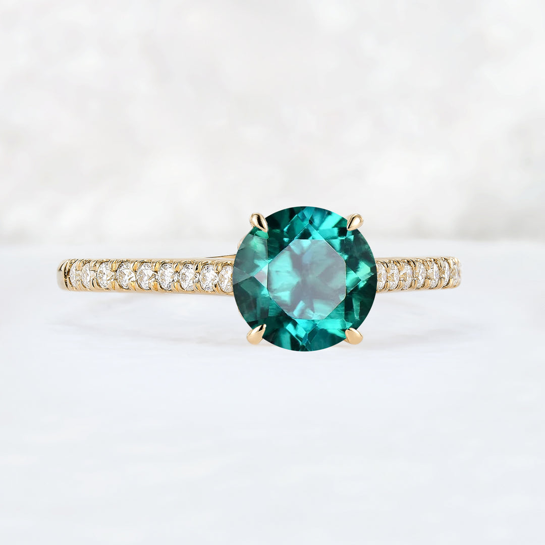 Timeless Round Cut Emerald Half Enternity Gemstone Ring