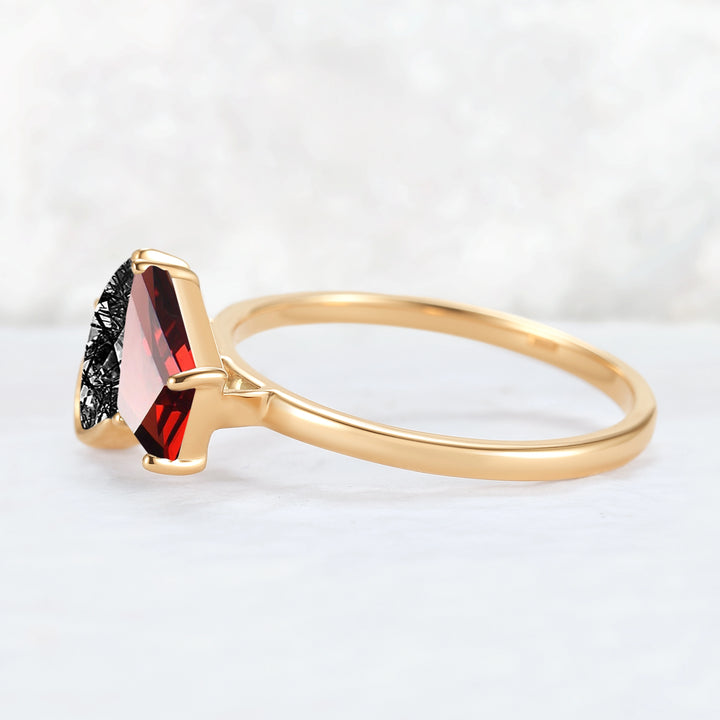 Toi Et Moi Two Stone Garnet & Black Rutilated Quartz Gemstone Rings