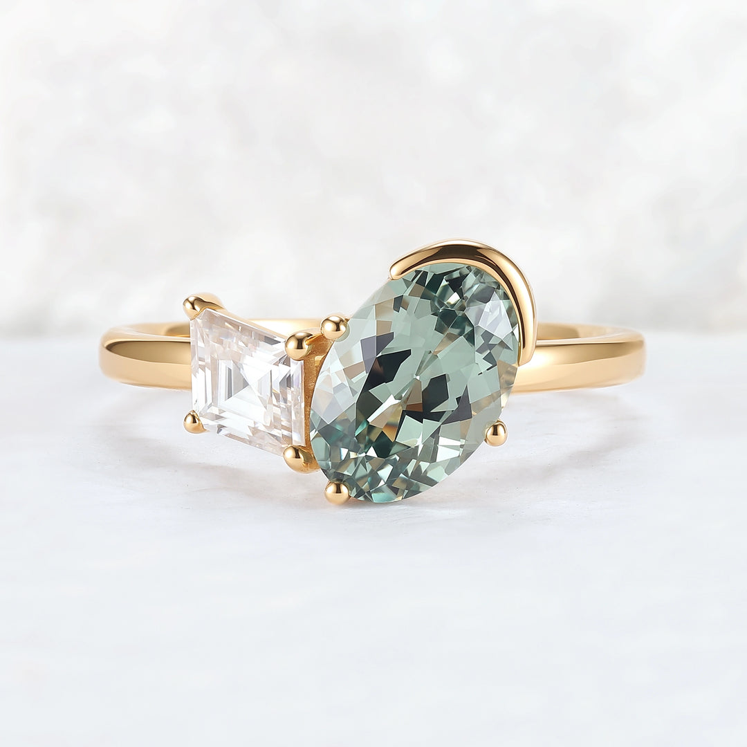 Toi Et Moi Two Stone Oval Sapphirer & Kite Moissanite Rings