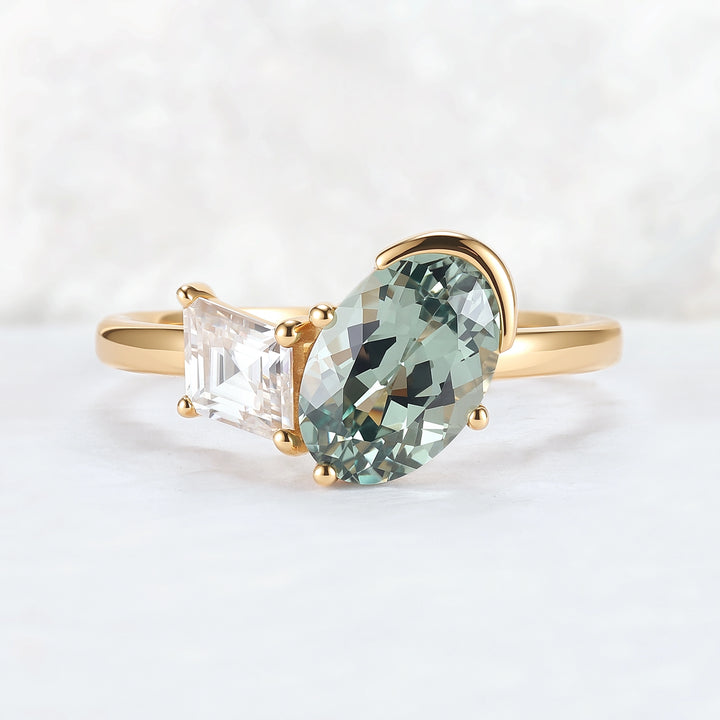 Toi Et Moi Two Stone Oval Sapphirer & Kite Moissanite Rings