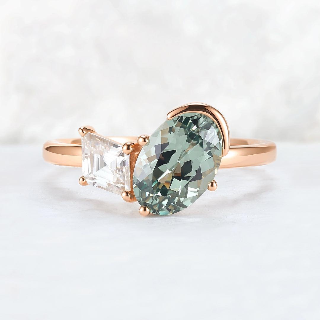 Toi Et Moi Two Stone Oval Sapphirer & Kite Moissanite Rings