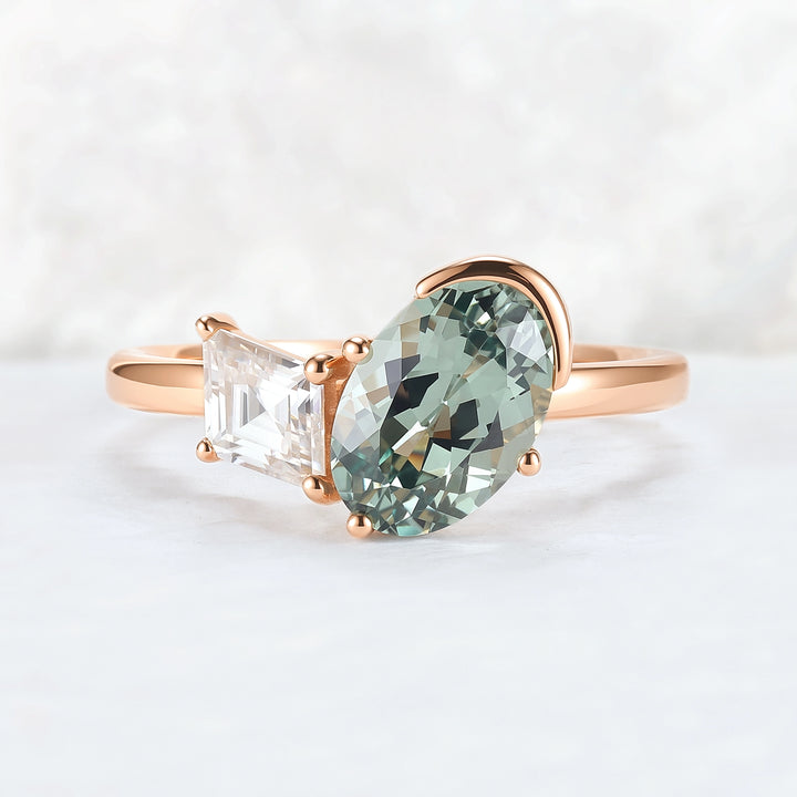 Toi Et Moi Two Stone Oval Sapphirer & Kite Moissanite Rings