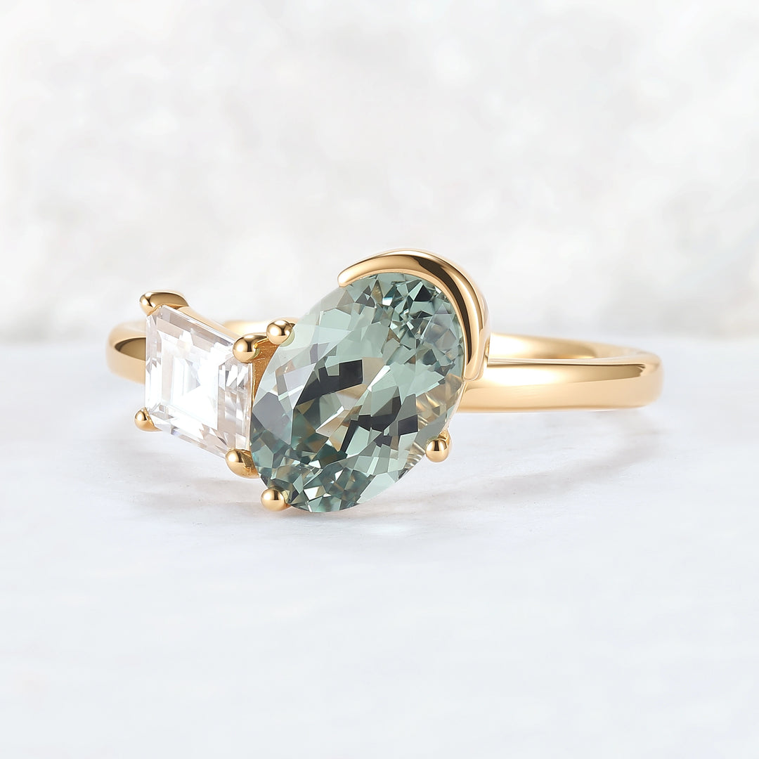 Toi Et Moi Two Stone Oval Sapphirer & Kite Moissanite Rings
