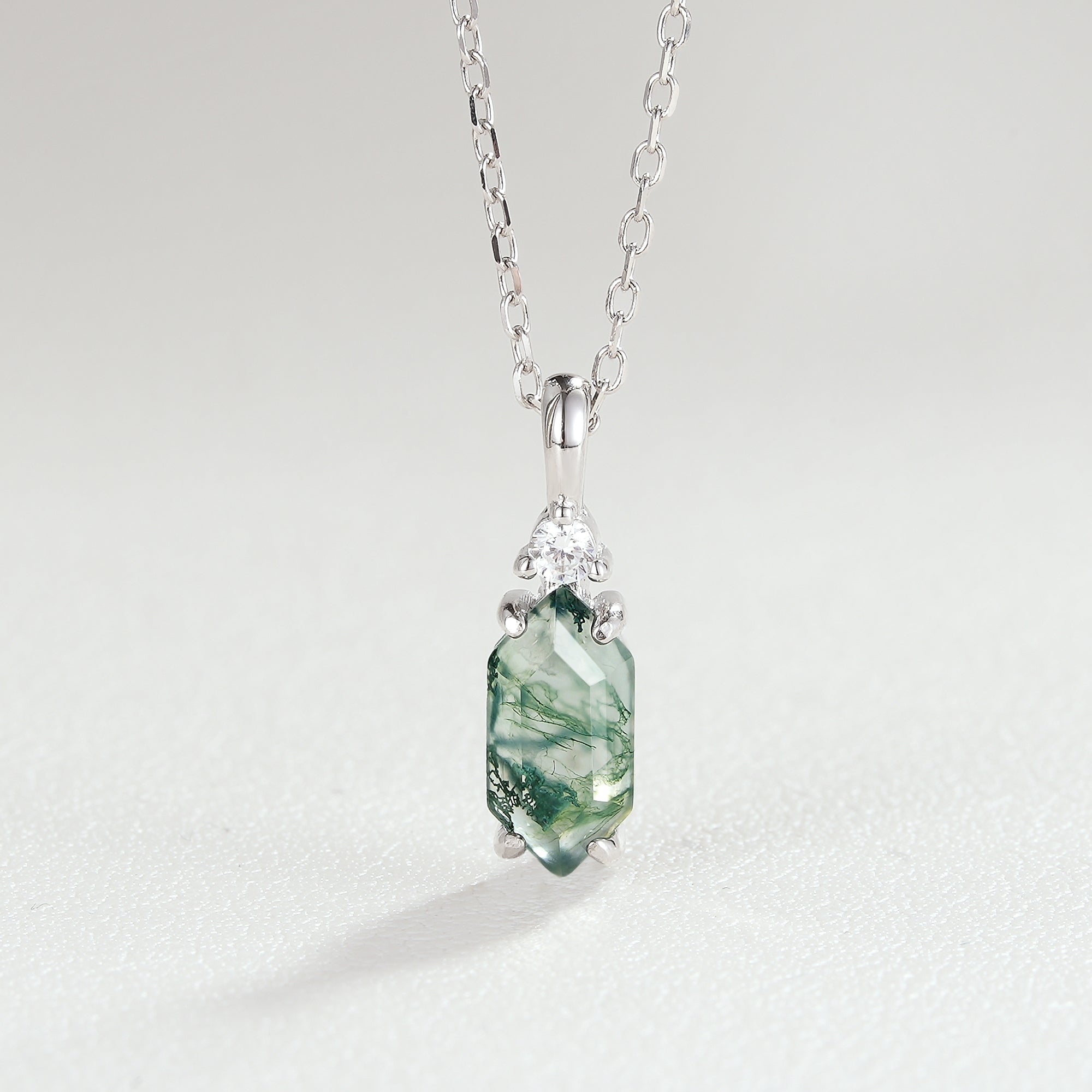 Unique Hexagon Cut Moss Agate Moissanite Pendant - Iver Jewelry