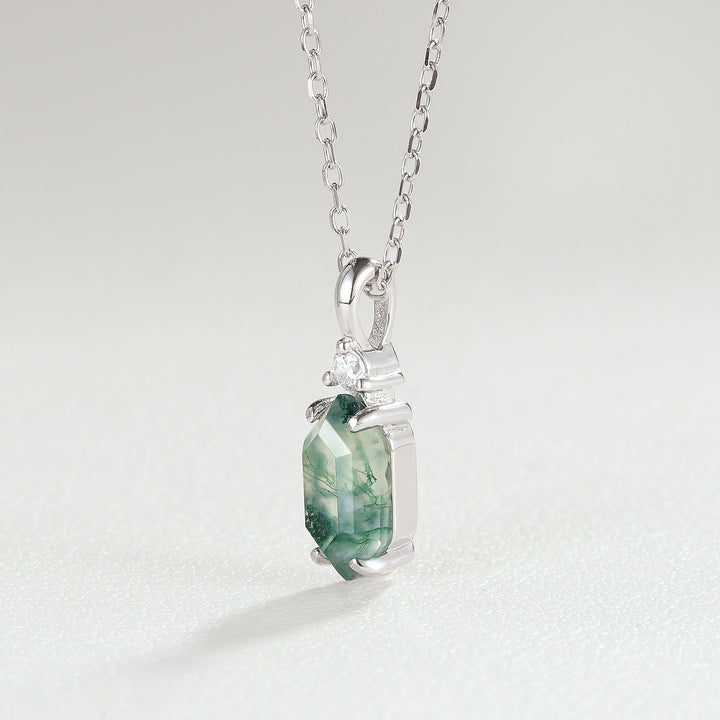 Unique Hexagon Cut Moss Agate Moissanite Pendant