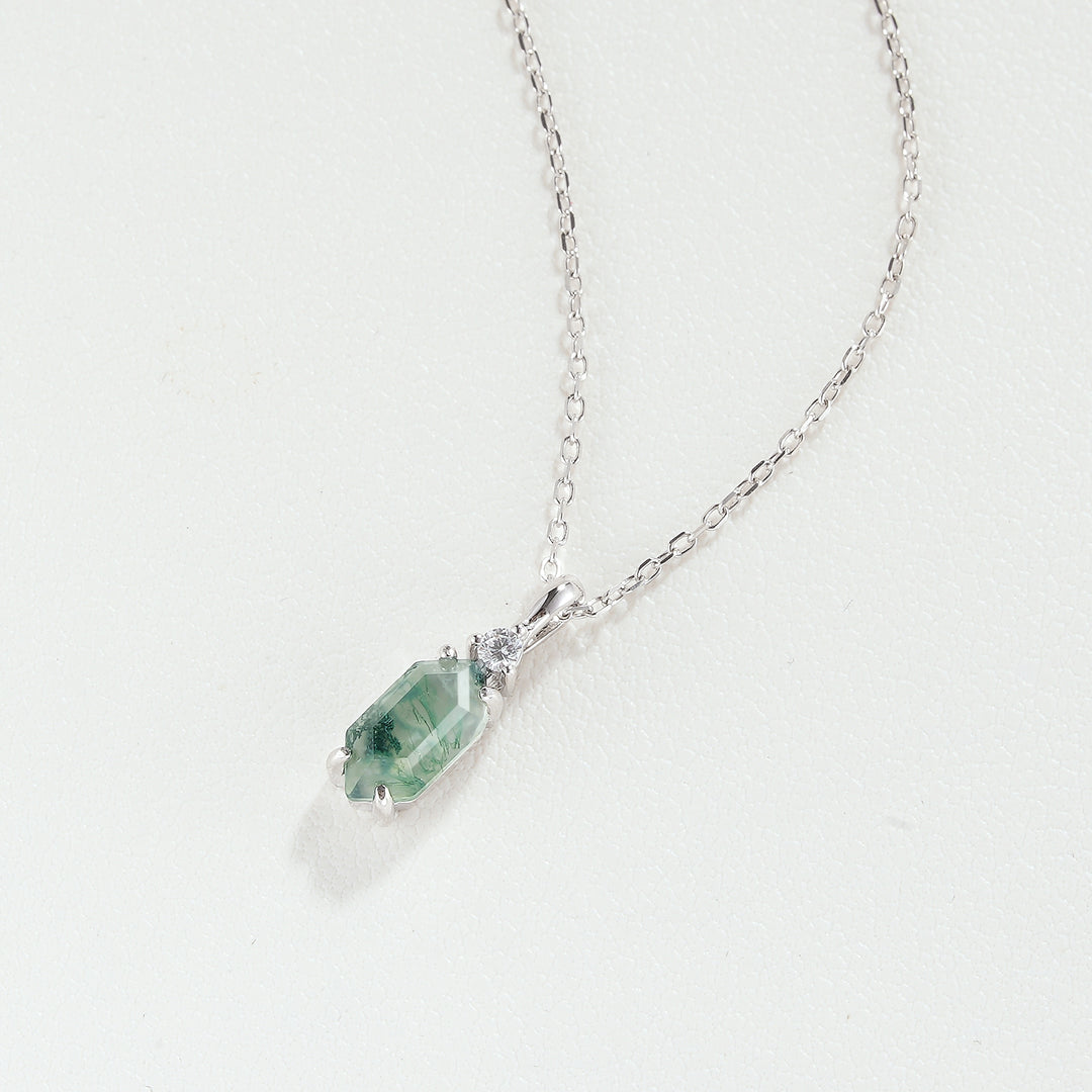 Unique Hexagon Cut Moss Agate Moissanite Pendant