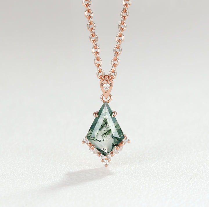 Unique Kite Cut Moss Agate Moissanite Necklace