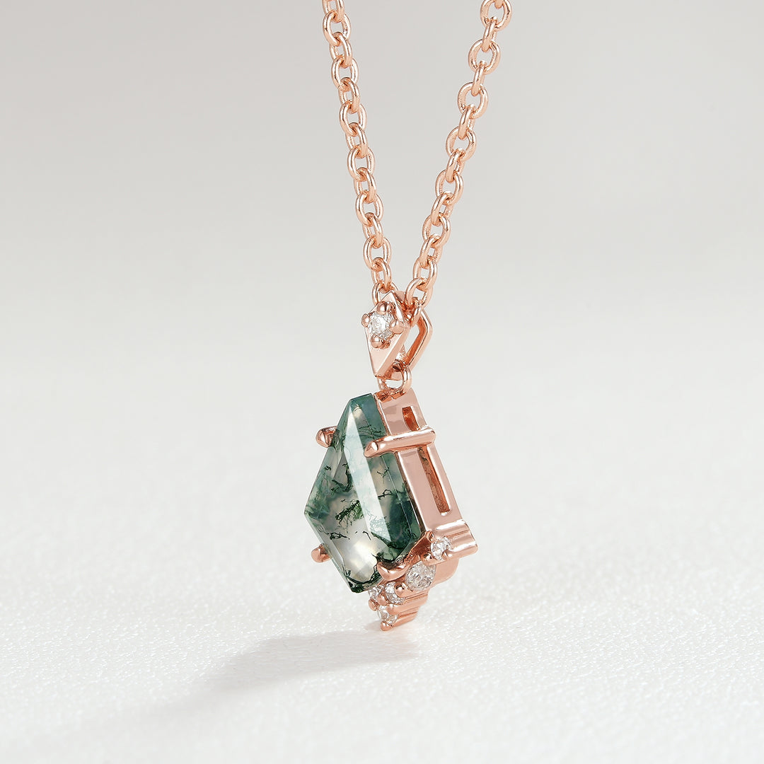 Unique Kite Cut Moss Agate Moissanite Necklace